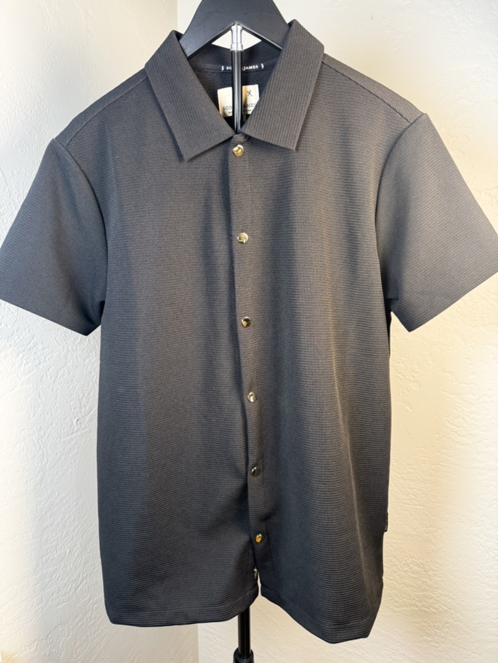 Scott James Button Front Polo Shirt Gray Stretch Performance Size L